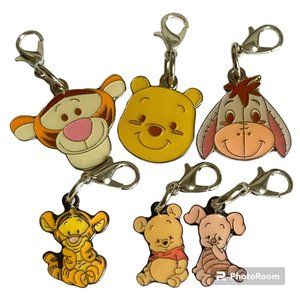Vintage Disney Winnie The Pooh Tigger Eeyore 6 Clip On Charms Purse Zipper Pull